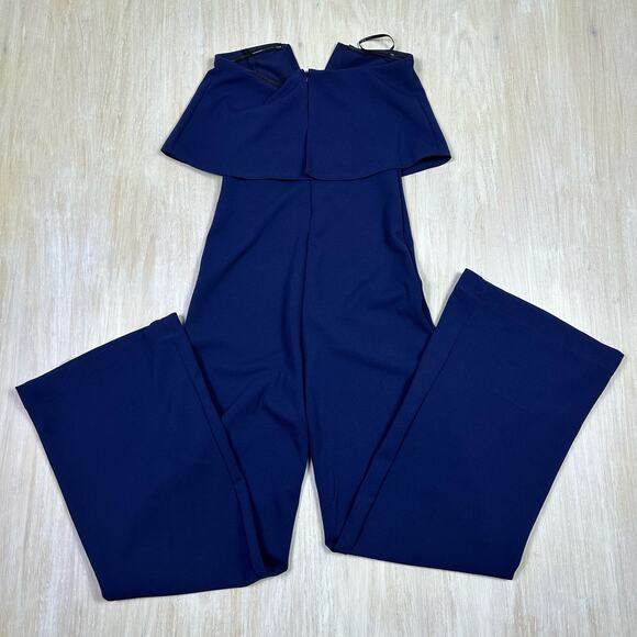 Lulus Power of Love Navy Blue V Neck Ruffle Strapless Wide Leg Jumpsuit Small - Picture 7 of 15